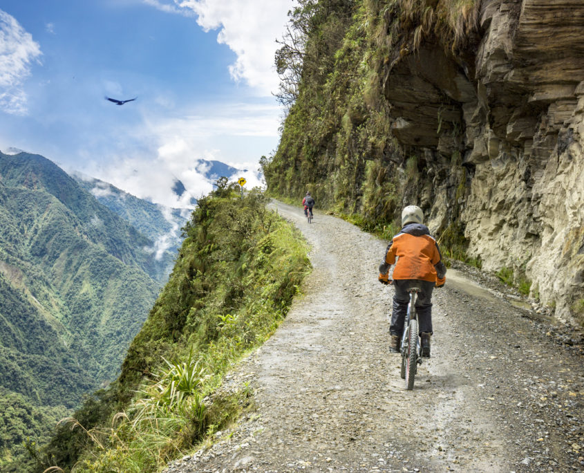 Adventure travel downhill biking road of death